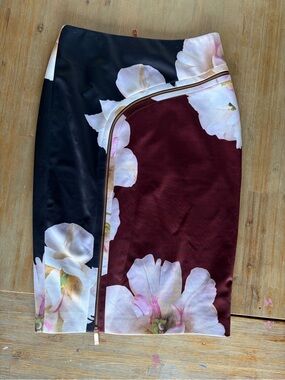 Ted Baker Floral Pencil Skirt with Gold Zip Detail